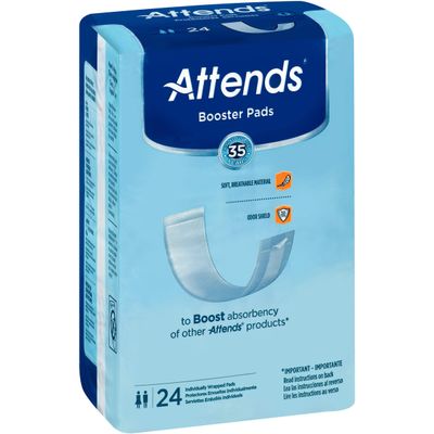 Attends Booster Pads for Adult Incontinence Designed to Boost Absorbency of Other Attends Products, Unisex, one Size, 3.5"x11", 24 Count (Pack of 8)