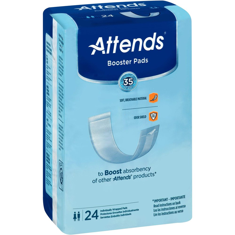 Attends Booster Pads for Adult Incontinence Designed to Boost Absorbency of Other Attends Products, Unisex, one Size, 3.5"x11", 24 Count (Pack of 8)
