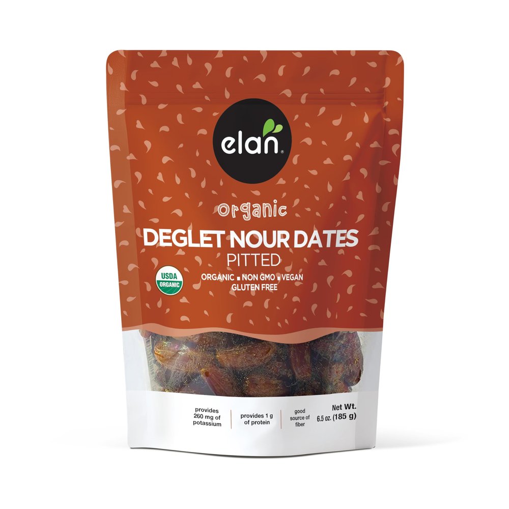Elan Organic Pitted Dates, 6.5 oz, Naturally Sweet Dried Fruits, No Pits, No Sugar Added, No Sulphites, Non-GMO, Vegan, Gluten-Free, Kosher, Deglet Noor Dried Dates