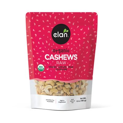Elan Organic Raw Cashews 6.5 oz, Unroasted, Unsalted, Non-GMO, Vegan, Gluten-Free, Kosher, Raw Nuts, Healthy Snack