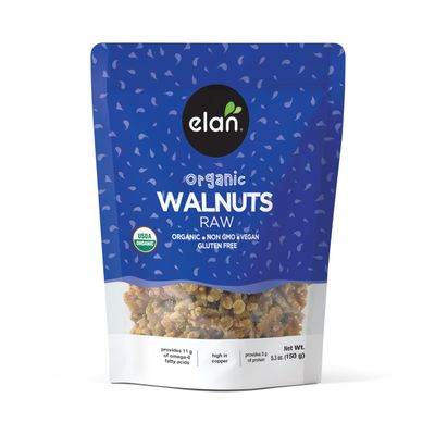 Elan Organic Walnuts, 5.3 oz, Raw Nuts, Unsalted, Unroasted, No Shell, Non-GMO, Vegan, Gluten-Free, Kosher, Healthy Snacks