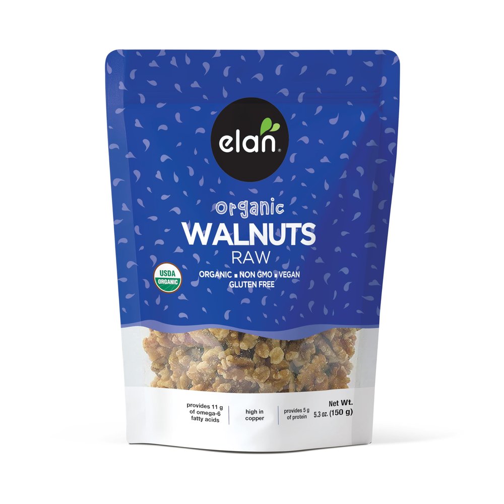Elan Organic Walnuts, 5.3 oz, Raw Nuts, Unsalted, Unroasted, No Shell, Non-GMO, Vegan, Gluten-Free, Kosher, Healthy Snacks
