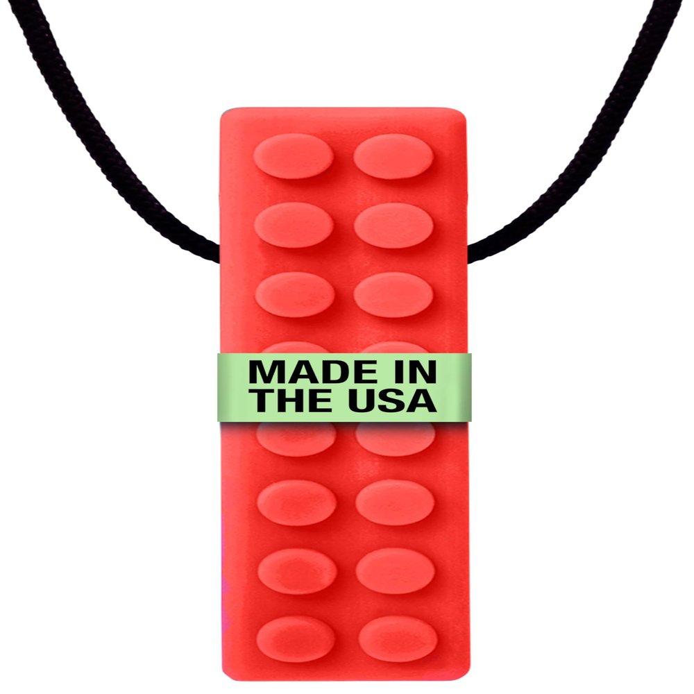 ARK Brick Stick, Chew Necklaces for Sensory Kids and Adults, Oral and Hand Fidget for Autism, ADHD, SPD, Anxiety, Medical-Grade Textured Chew Necklace, Standard, Softest, Red