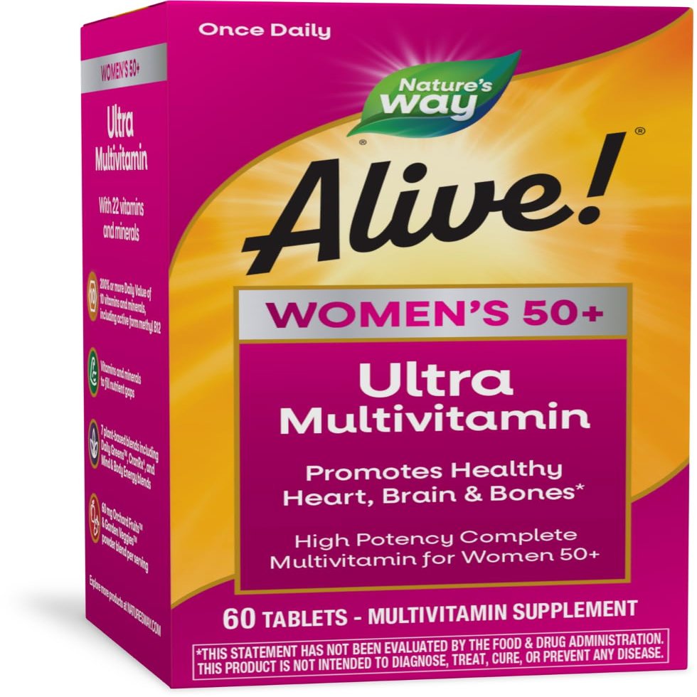 Nature's Way Alive! Once Daily Women's 50+ Multivitamin, Ultra Potency, Food-Based Blends (60 mg per serving), 60 Tablets