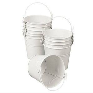 Wedding Favors Tin Pail 2 Oz White Favor Set of 12 Precut White Ribbons Andthank You Tags Containers 2 in Tall