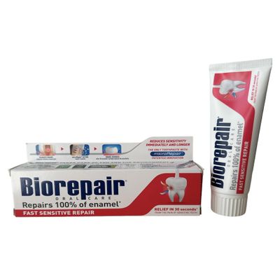Biorepair: "Fast Sensitive Repair" Toothpaste with microRepair * 2.5 Fluid Ounce (75ml) Tube (Pack of 4) * [ Italian Import ]