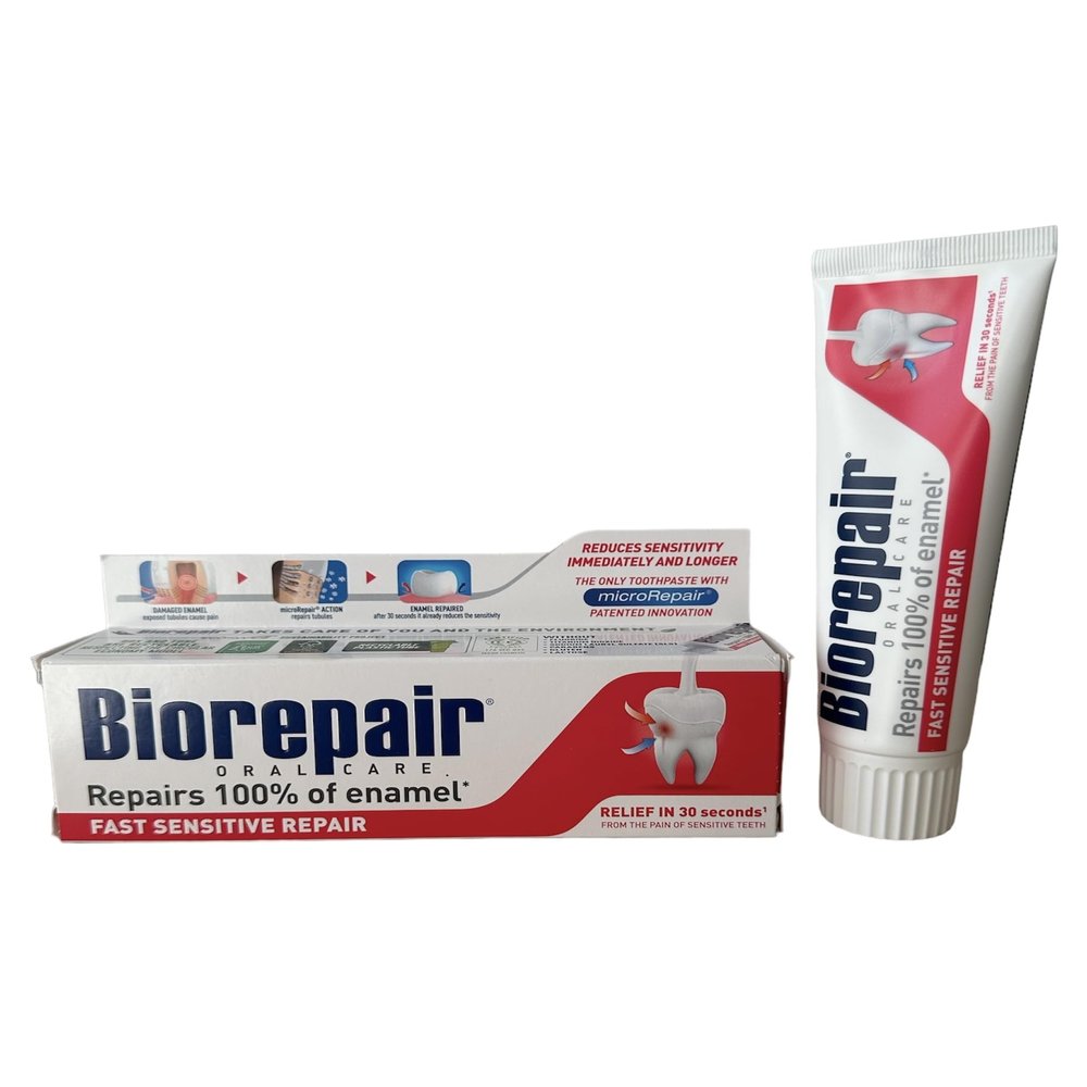 Biorepair: "Fast Sensitive Repair" Toothpaste with microRepair * 2.5 Fluid Ounce (75ml) Tube (Pack of 4) * [ Italian Import ]
