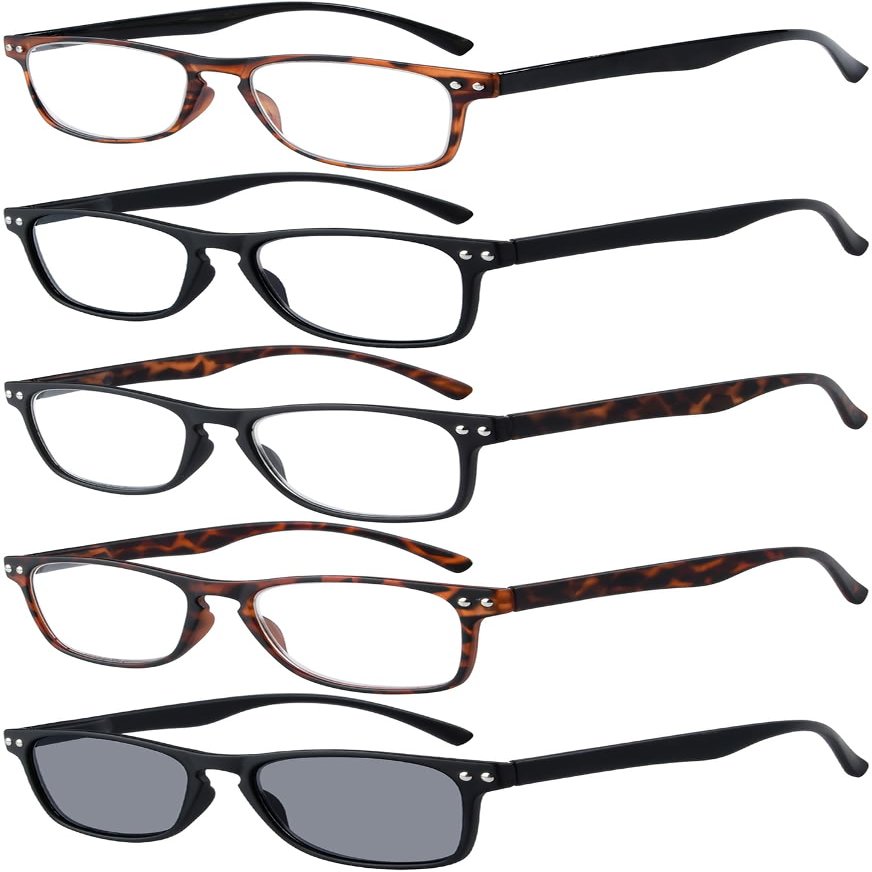 Eyekepper Ultrathin Flex Frame 5-pack 80's Reading Glasses Include Sunshine Readers +0.5