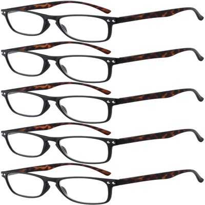 Eyekepper Ultrathin Flex Frame 5-pack 80's Reading Glasses Black Frame Tortoise Arm +0.5