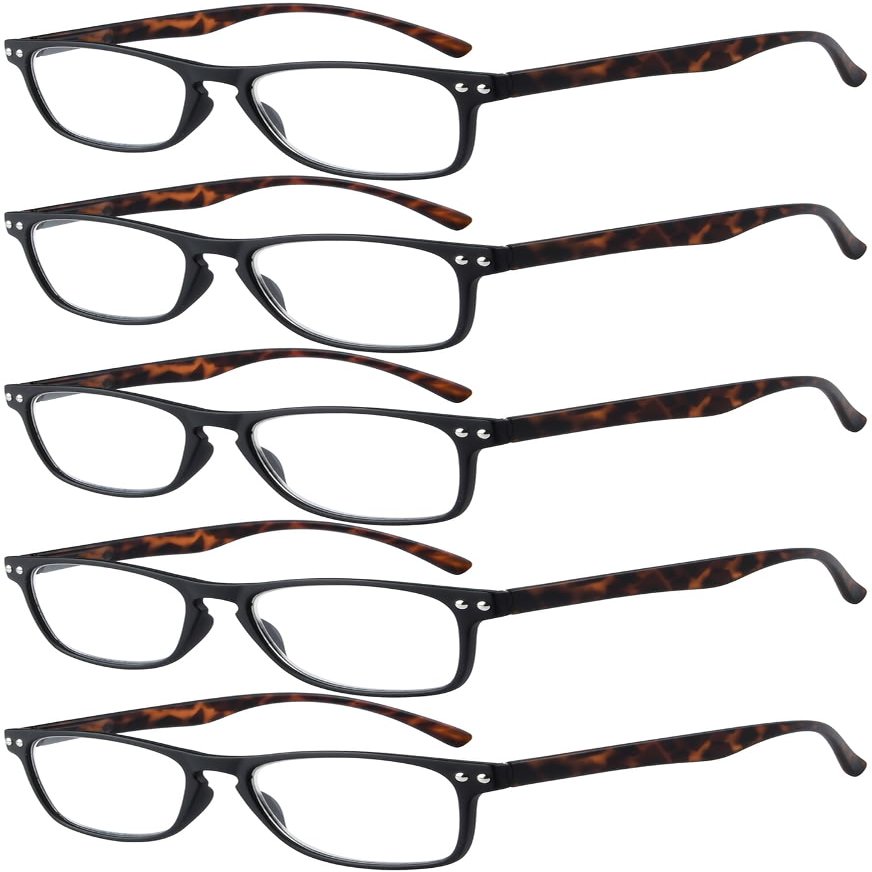 Eyekepper Ultrathin Flex Frame 5-pack 80's Reading Glasses Black Frame Tortoise Arm +0.5