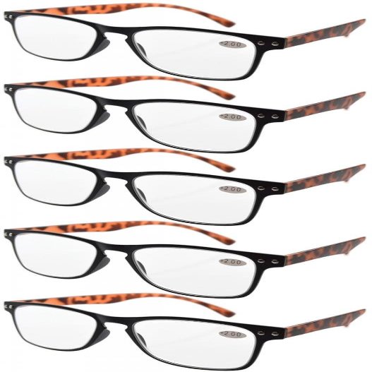 Eyekepper Ultrathin Flex Frame 5-pack 80's Reading Glasses Black Frame Tortoise Arm +0.75
