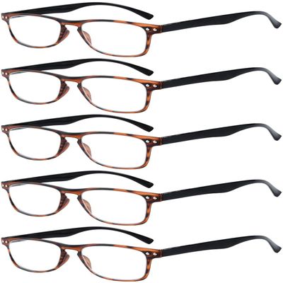 Eyekepper Ultrathin Flex Frame 5-pack 80's Reading Glasses Tortoise Frame Black Arm +0.75