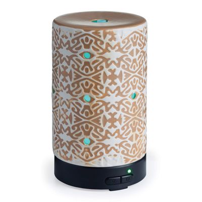 Airome White Terracotta Medium Ceramic Essential Oil Diffuser|100 mL Humidifying Ultrasonic Aromatherapy Diffuser 8 Colorful LED Lights, Intermittent & Continual Mist, Auto Shut-Off, White/Orange