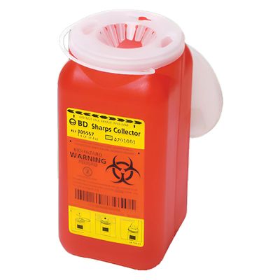 BD 305488 Multi-Use One-Piece Sharps Collector with Regular Funnel, 8-1/2" Width x 5-3/4" Height x 5" Depth, 3.3 Quart Capacity, Red (Case of 24)