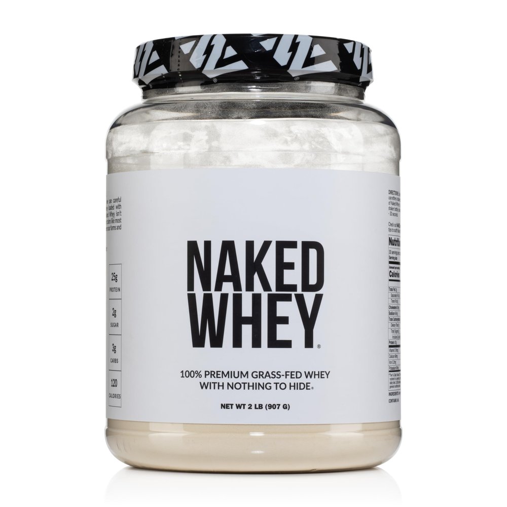 NAKED Whey 2LB 100% Grass Fed Whey Protein Powder - Only 1 Ingredient, Unflavored Whey Protein, Undenatured, Gluten Free, Soy Free, No GMOs, No Preservatives