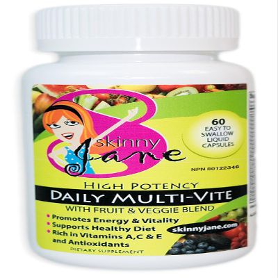 Skinny Jane Daily Multi Vitamin for Women Supports Energy, Wellness, and Hair, Skin, Nails Unique Fruit and Veggie Blend 60 Easy to Swallow Liquid Capsules