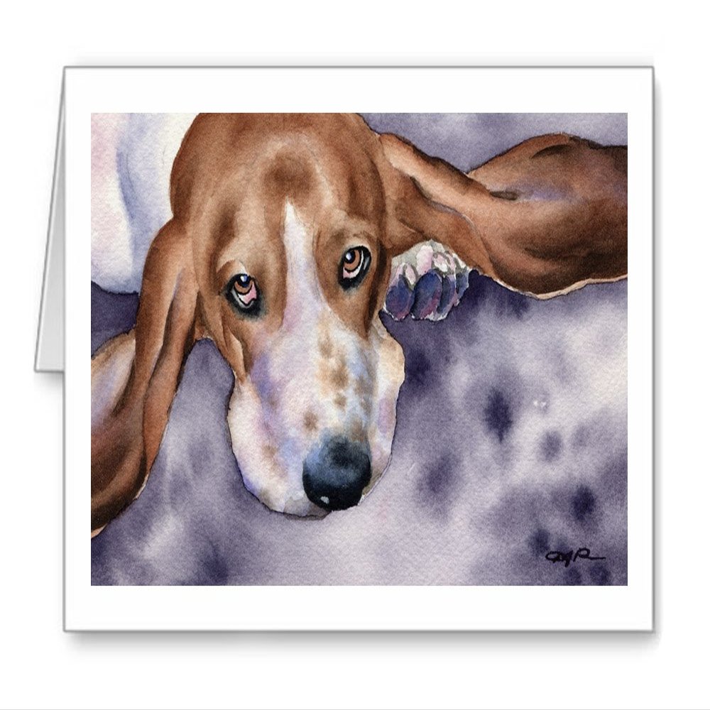 DJ Rogers Fine Art Basset Hound - Set of 10 Basset Hound Note Cards With Envelopes
