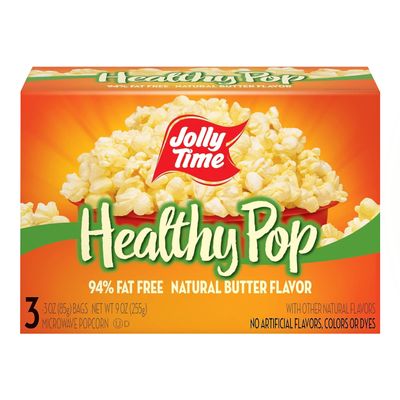 Jolly Time Healthy Pop Buttery Microwave Popcorn, Low Fat Gluten Free Non-GMO, 3oz Sharing Bag, 3 Bags Per Carton (Healthy Pop - Butter & Sea Salt, 3 Ounce (Carton of 3))