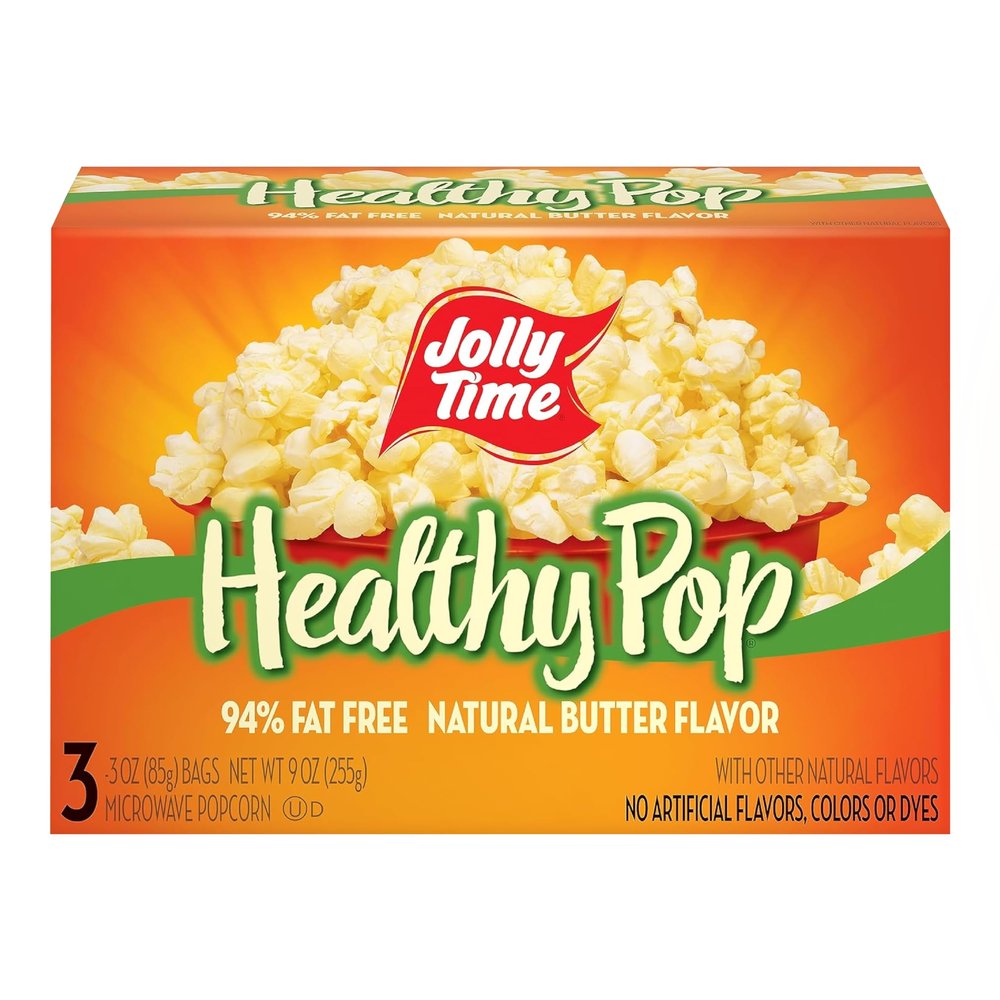 Jolly Time Healthy Pop Buttery Microwave Popcorn, Low Fat Gluten Free Non-GMO, 3oz Sharing Bag, 3 Bags Per Carton (Healthy Pop - Butter & Sea Salt, 3 Ounce (Carton of 3))