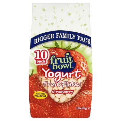 Fruit Bowl Fruit Flakes Strawberry with a Yogurt Coating (10x25g) - Pack of 2