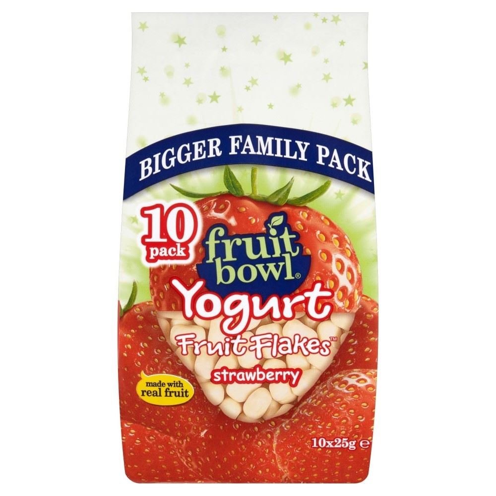 Fruit Bowl Fruit Flakes Strawberry with a Yogurt Coating (10x25g) - Pack of 2