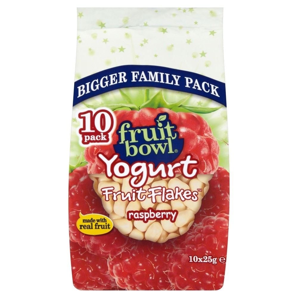 Fruit Bowl Fruit Flakes Raspberry with a Yogurt Coating (10x25g) - Pack of 6