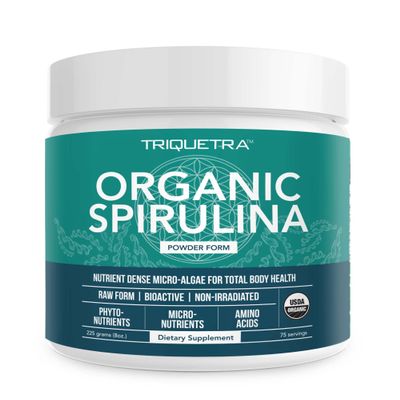 Organic Spirulina Powder  Made with Parry Spirulina, Known for Superior Purity and Nutrient Density  Vegan Farming  Non-Irradiated  Blue-Green Algae Superfood Supplement  75 Servings  8 oz