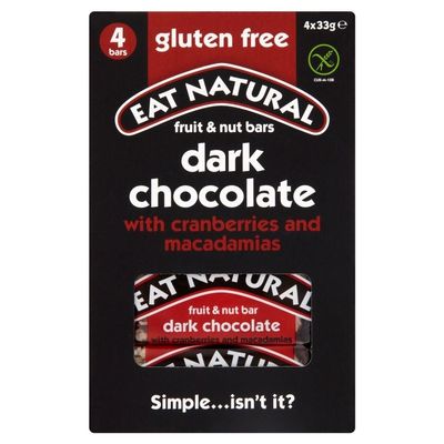 Eat Natural Gluten Free Bars Cranberries, Macadamias and Dark Chocolate (4x33g) - Pack of 2