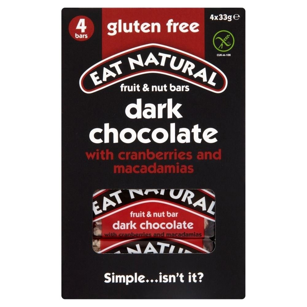 Eat Natural Gluten Free Bars Cranberries, Macadamias and Dark Chocolate (4x33g) - Pack of 2