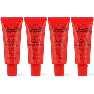 Lucas Papaw Ointment  4 Tubes of 15g Each with Lip Applicator  Multipurpose Skin Relief  Made in Australia