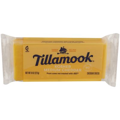 TILLAMOOK Kosher Cheese Cheddar, Medium, 8 Ounce (Pack of 12)