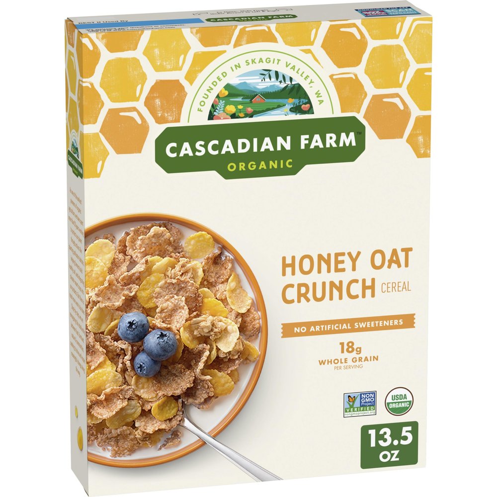 Cascadian Farm Honey Oat Crunch Organic Cereal, Made with Whole Grain, 13.5 oz