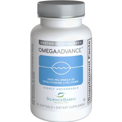 ScienceBased Health OmegaAdvance Omega-3 Fish Oil  Triglyceride Form with 1000 mg EPA & DHA  Plus Lutein & Zeaxanthin  Supports Heart, Brain & Eye Health  Lemon Coated  60 Softgels