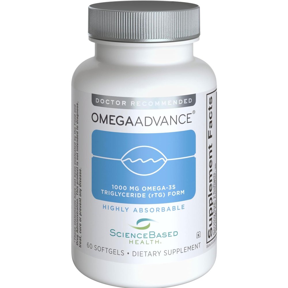 ScienceBased Health OmegaAdvance Omega-3 Fish Oil Triglyceride Form with 1000 mg EPA & DHA Plus Lutein & Zeaxanthin Supports Heart, Brain & Eye Health Lemon Coated 60 Softgels