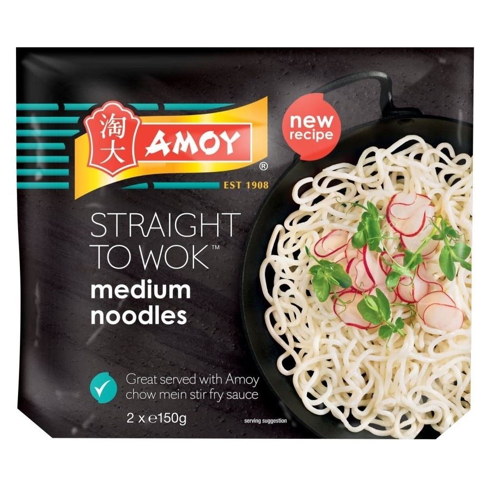 Amoy Straight to Wok Medium Noodles (2 per pack - 300g) - Pack of 2