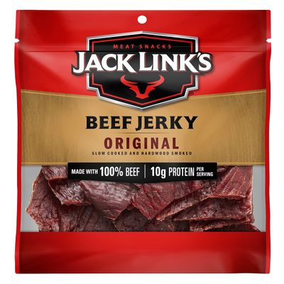 Jack Link's Beef Jerky, Original Jerky Bag Flavorful Meat Snack, Ready to Eat Protein Snack with 10g of Protein and 80 Calories per Serving, Made with 100% Beef, Keto Friendly, 2.85 Oz.
