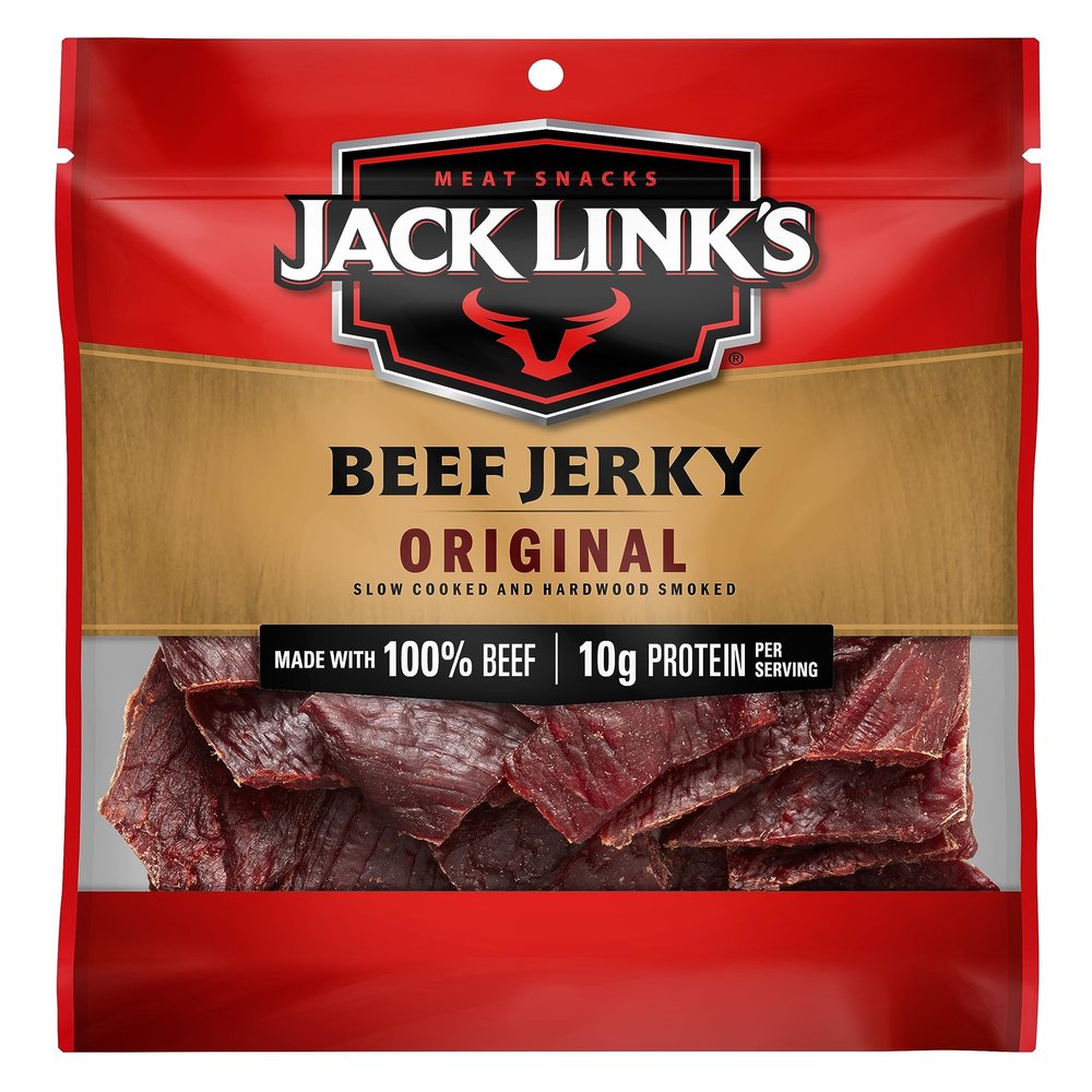 Jack Link's Beef Jerky, Original Jerky Bag Flavorful Meat Snack, Ready to Eat Protein Snack with 10g of Protein and 80 Calories per Serving, Made with 100% Beef, Keto Friendly, 2.85 Oz.