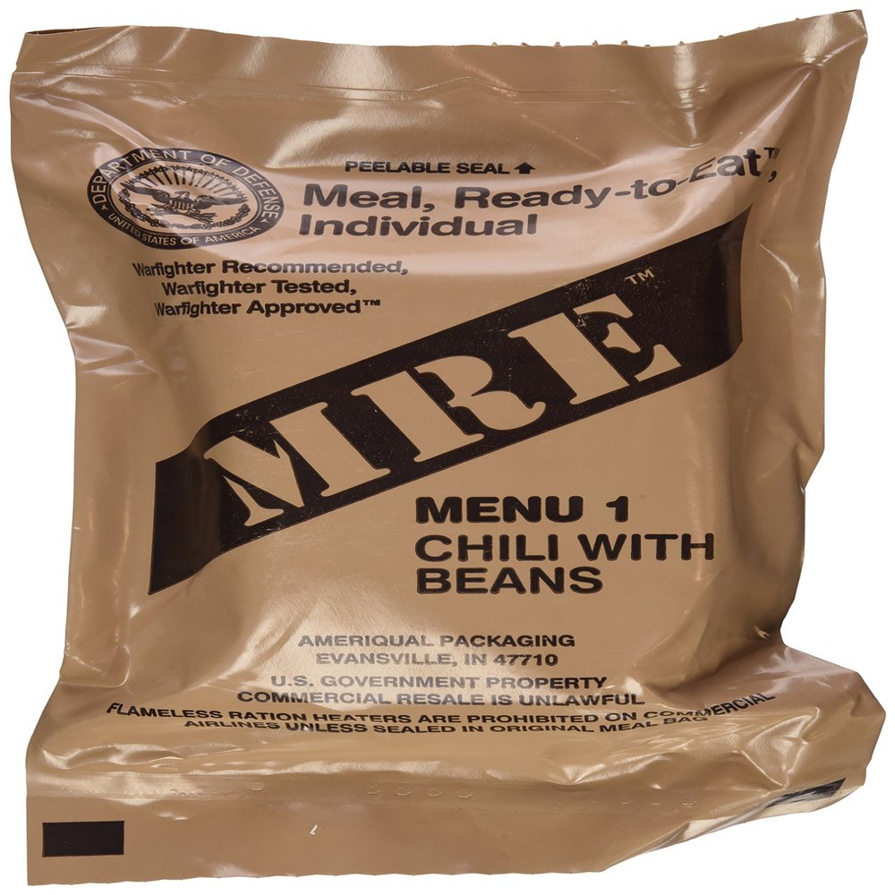 MRE (Meals Ready-to-Eat) Genuine US Military Surplus with Menu Selections, 01 Chili w/Beans