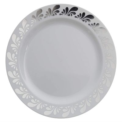 14 oz Silver Splash Design Soup Premium Plastic Wedding Bowls (40 Pack) China-Like