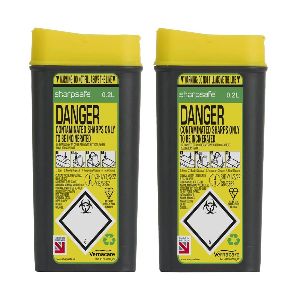 2x 200ml Sharps Bins - 0.2Litre Compact Travel Bin (Multi Saver pack)