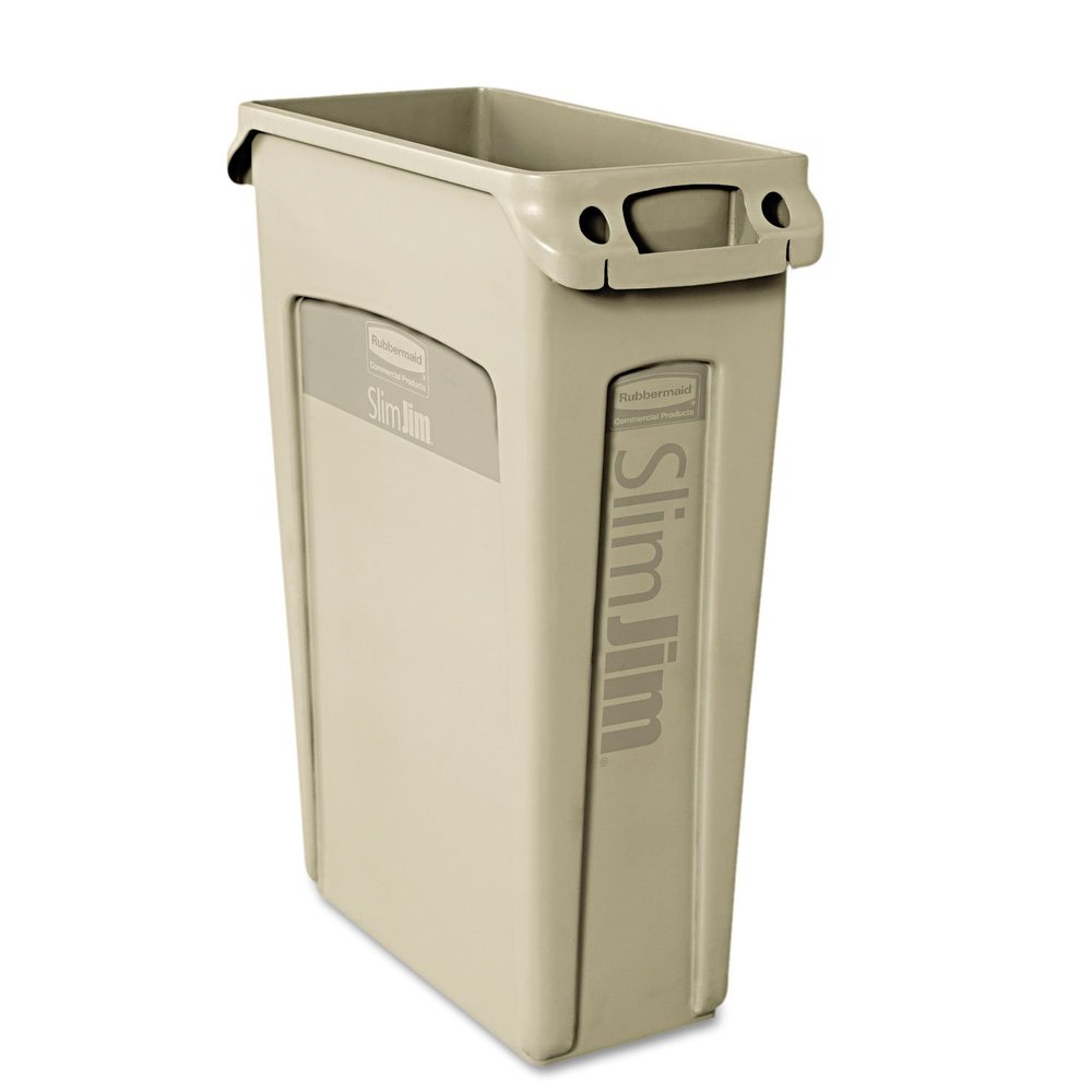 Rubbermaid 354060BG Slim Jim Receptacle w/Venting Channels, Rectangular, Plastic, 23gal, Beige