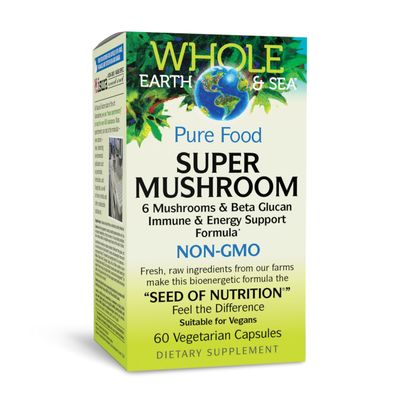 Whole Earth & Sea from Natural Factors, Super Mushroom, Whole Food Supplement, Vegan, 60 vegetarian capsules (60 servings)