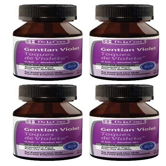 De La Cruz Gentian Violet - Violeta de Genciana 1% First Aid Antiseptic for cuts, scrapes and Burns, 1 FL OZ (4 Bottles)
