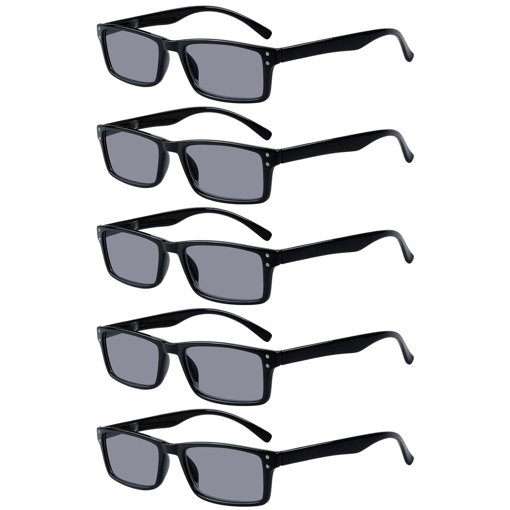 Eyekepper Spring Hinge 5-pack Retro Style Reading Glasses Sunshine Readers Grey Lens