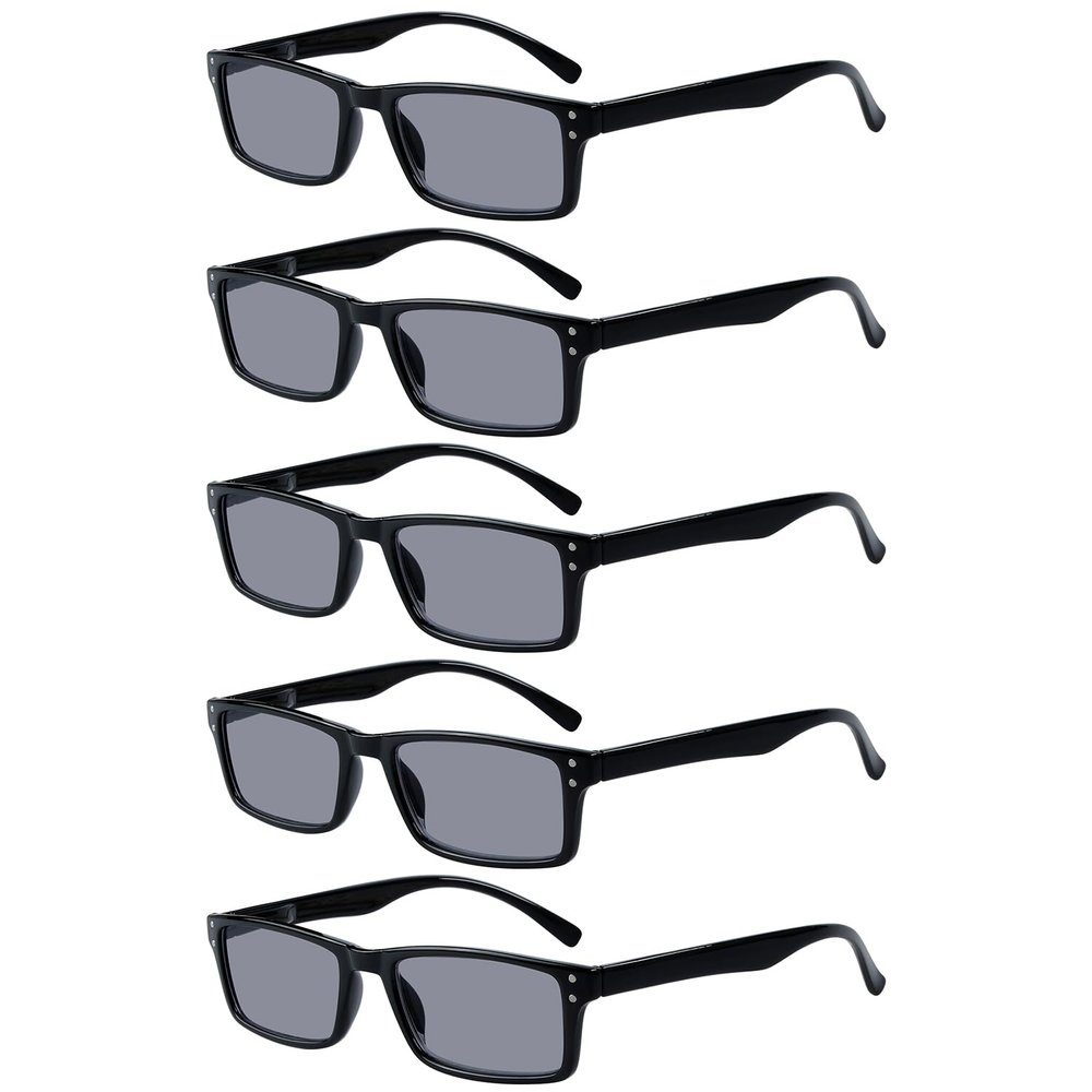 Eyekepper Spring Hinge 5-pack Retro Style Reading Glasses Sunshine Readers Grey Lens