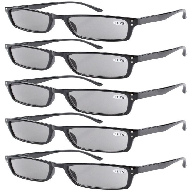 Eyekepper Spring Hinge 5-pack Retro Style Reading Glasses Sunshine Readers Grey Lens