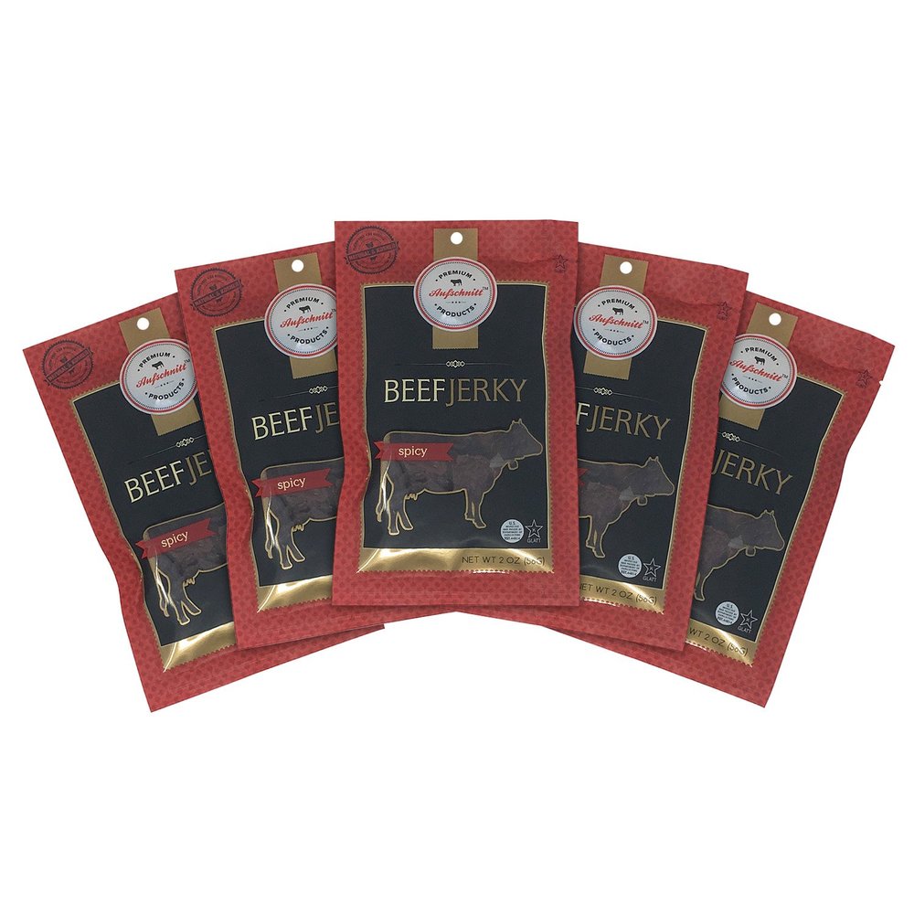 Aufschnitt Grass Fed Beef Jerky - Low Sodium, Certified Kosher - Made in USA - Keto Friendly - 5 Pack, Spicy