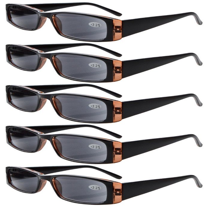 Eyekepper 5-Pack Spring Hinges Rectangular Reading Sunglasses Sunshine Readers +1.25