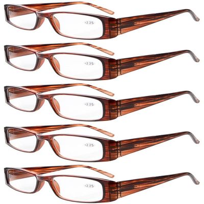 Eyekepper 5-Pack Spring Hinges Rectangular Reading Glasses Readers Brown +1.0