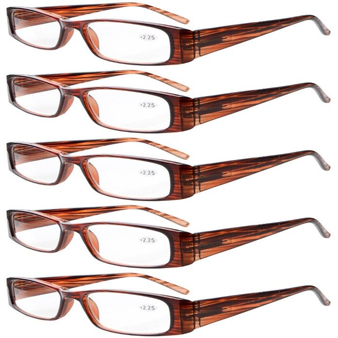 Eyekepper 5-Pack Spring Hinges Rectangular Reading Glasses Readers Brown +1.75